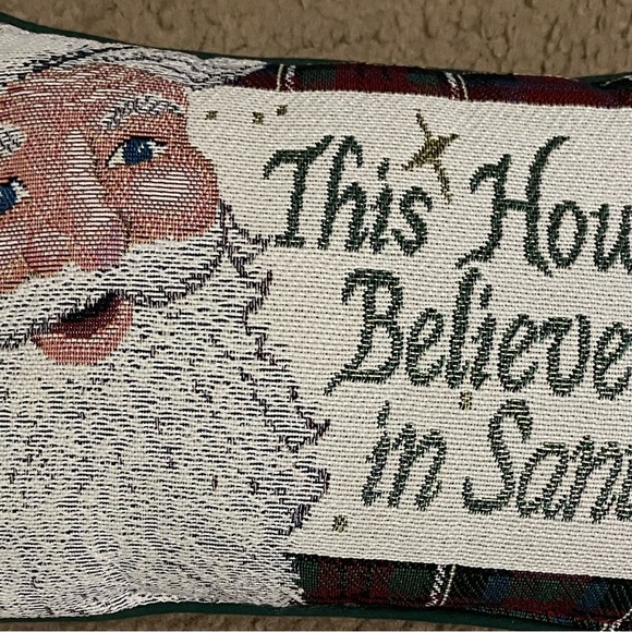 Vintage This House Believes In Santa Needle Point Tapestry Christmas Pillow 12x8 - Picture 3 of 10